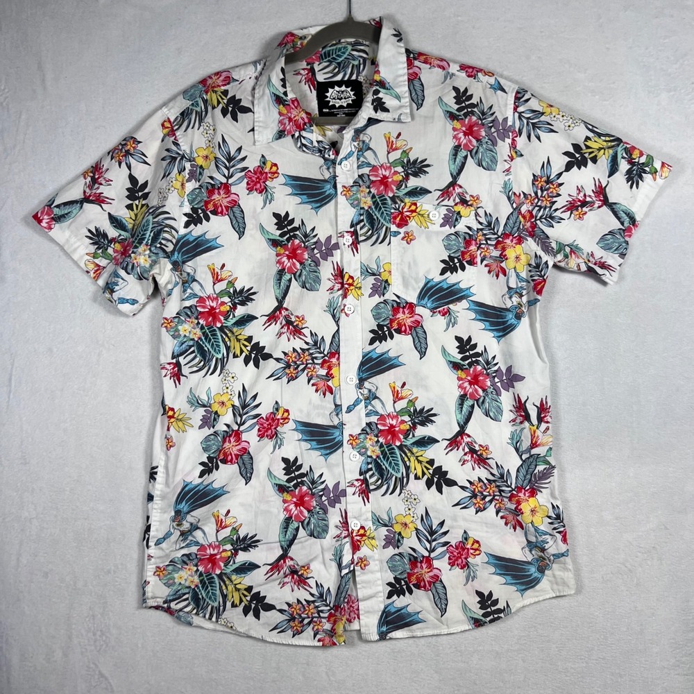 Batman Classic TV Series Mens Large Tropical Floral Hawaiian Button Down Shirt